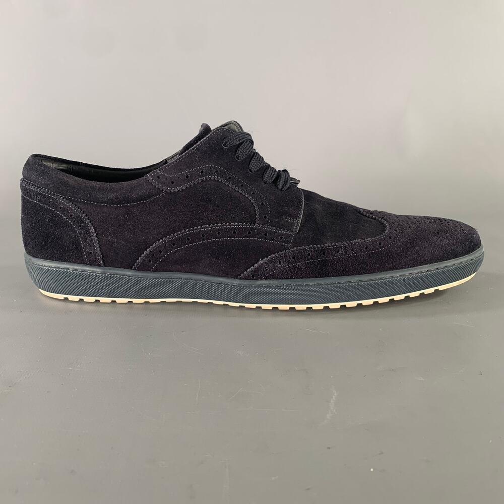 LOUIS VUITTON Size 10 Navy Wingtip Suede Vulcanized sole Lace Up Shoes - Picture 2 of 7